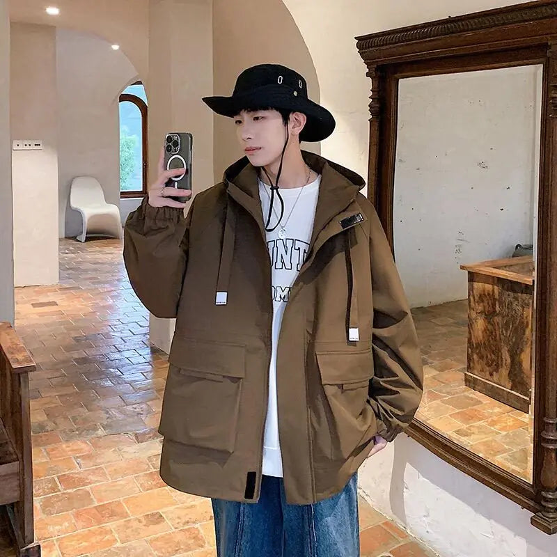Outdoor jacket Streetwear Coffee Cargo Jacket Men Women 2025 Spring Harajuku Coat Korean Fashion Big Pocket Loose Casual 4Colors voguable