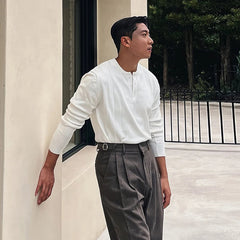 New Korean Trendy Men Henry Sweater Light Luxury Knitted Solid Color Long Sleeve Pullover Premium Quality Skin-friendly Knitwear voguable