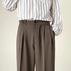 Voguable Brown Black Suit Pants Men Fashion Social Men Dress Pants Korean Loose Straight Wide Leg Pants Men Office Formal Trousers voguable