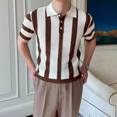 Men's Clothing Urban Fashion Striped Knit Polo Shirt Casual Business Slim Short Sleeve T-shirt Chic Hollow Out Breathable Tops voguable