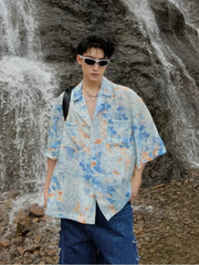 Printed Shirts Men Summer Cool Vitality Fashion Handsome Daily Streetwear Chinese Style Leisure Advanced Workout Lapel Ins voguable