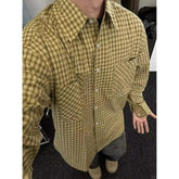 American Retro Yellow Plaid Shirt Men Women Spring and Autumn Korean Casual Loose Sun Protection Thin Couple Fashion Trend Shirt voguable