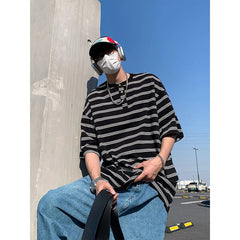 Men Cotton T Shirt Breathable Comfort Round Neck Button Striped Summer Casual Soft Lightweight Streetwear Fashion Cotton Tee Top voguable