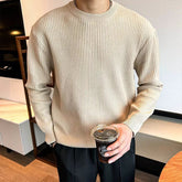 New Korean Retro Men Basic Sweater Luxury Knitted Solid Color O Neck Long Sleeve Pullover Casual Slim Premium Quality Knitwear voguable