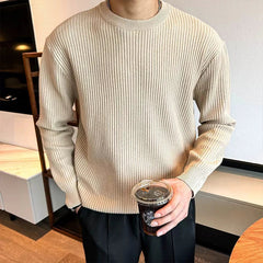 New Korean Retro Men Basic Sweater Luxury Knitted Solid Color O Neck Long Sleeve Pullover Casual Slim Premium Quality Knitwear voguable