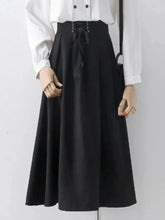 Preppy Style Vintage Long Skirts Women High Waist Sweet Loose A Line Skirt Lace Up Retro Fall Winter Female Elegant Long Skirts voguable