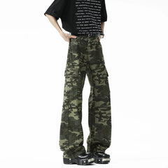 Men Blue Washed Denim Jeans Loose Fit Wide Leg Baggy Streetwear Casual Trousers Hip Hop Graffiti Design Fashion Stretch Comfort voguable