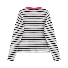 New Women Long Sleeve O Neck Striped Casual Knit Sweater