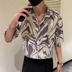 Japanese Summer Ice Silk Flower Shirt for Men Short Sleeve Loose Casual Harajuku Oversized 2023 New Thin Hawaiian Shirt Men voguable