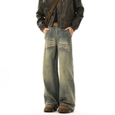 Vintage Blue Men's Distressed Denim Pants Wide Leg Trousers Jeans Straight Loose Mopping Pants Streetwear Male Casual Fashion