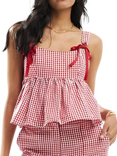 Women Plaid Tank Tops Spaghetti Strap Square Neck Peplum Cami Top Ruffle Smocked Going Out Camisole voguable