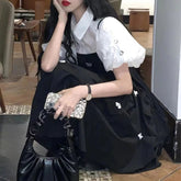 Voguable 2 Piece Sets Women Summer Trendy Sequins White Short Sleeve Shirt Y2K Harajuku Vintage Sweet Chic Sling Fairy Midi Dress Outfits voguable