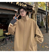 Spring New jacket man baggy Bomber jacket Windbreaker Men's Zipper Casual Jacket Solid loose coat Fashion trend Stand collar