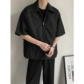 Voguable Summer Short Sleeved Shirt Men Fashion Oversized Zip Shirt Men Korean Loose Black White Dres Shirts Men Ice Silk Shirt M-2XL voguable