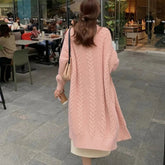 Voguable Korean Medium Length Pink Retro Loose Fit Knit Cardigan Autumn Winter Casual Fried Dough Twists Thick Lazy Style Sweater Coat voguable