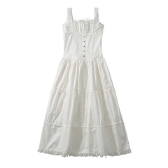 YENKYE Women Sexy Ruched Chest Corset Style Sling Long Dress Low Waist Sleeveless Female Holiday Summer Robe voguable