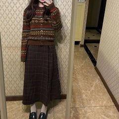 Vintage Jacquard Sweater Women Autumn Winter Round Neck New Thicken Korean Paisley Ingle-breasted Folk Knitted Cardigans Tops voguable