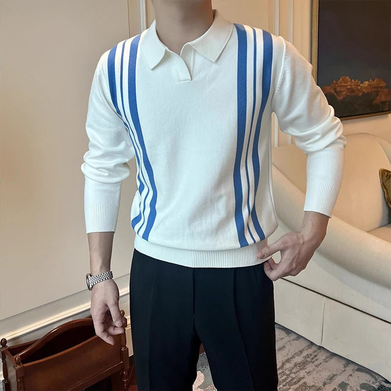 New British Business Casual Men Polo Shirt Light Luxury Patchwork Slim-fit Knitted Short Sleeve T-shirts Leisure Breathable Tops voguable