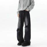 Straight Loose Wide Leg Jeans Mens Washed Classic Trousers Ripped Destroyed Drag Floor Length Bulk Wholesale Trendy Streetwear voguable