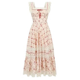 Voguable Summer French Elegant Floral Midi Dress Beach Style Korean Fashion Lace Dress Evening Party Sexy Sleeveless Dress Woman Chic voguable