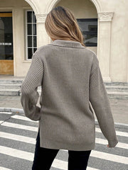 High Collar Zipper Long Pullover Knitted Sweater Autumn Winter Fashion Warm Cozy Knitwear for Women voguable