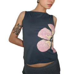 Coquette Tank Tops Summer Women Floral Print Boat Neck Sleeveless T Shirts Vest y2k Fairycore Clothing Streetwear voguable