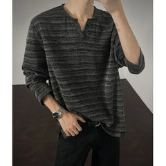 2025 New Fall Mens Long Sleeve Tshirt Soft Comfortable Casual Knitted Shirt V Neck Top Fashion Mens Clothing Teen Boys Clothing voguable