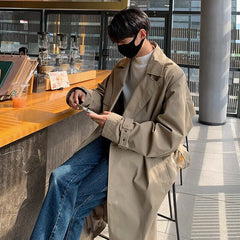 Autumn Trench Coat Men Oversized Fashion Khaki Black Long Coat Men Streetwear Korean Loose Windbreaker Jacket Mens Overcoat voguable