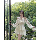 Voguable French Style White Dress Women's Summer Fitted Waist Sweet Short Skirt Cut-out Ruffled Design Cake A- line Skirt voguable