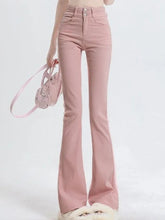 Voguable Pink France Style Vintage Jeans Women High Waist Korean Fashion Flare Pants Female Pocket Slim Designer Sweet Pants voguable