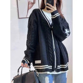 Voguable Preppy Style Sweet Women Cardigan Sweater Spring Autumn Star Embroidery Street Fashion Casual Oversized Knit Long Sleeve Coats voguable