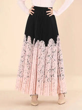 Lace Spliced Printing Pleated Skirts For Women High Waist Loose Causal Colorblock Skirt Female Fashion New Clothes voguable