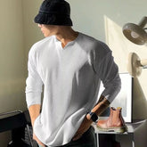 Men's Clothing V-Neck Loose Fit Long Sleeve T-Shirt Spring and Autumn New Arrival Fitness Muscular Fit Sportswear Comfortable voguable