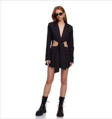 Voguable Solid Pu Leather Punk Long Sleeve Jacket Faux Leather Tops Tees Fall Sexy Cleavage Slim Fit All Match Coat voguable