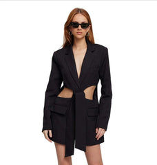 Voguable Solid Pu Leather Punk Long Sleeve Jacket Faux Leather Tops Tees Fall Sexy Cleavage Slim Fit All Match Coat voguable