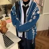 New Autumn Vintage V-neck Buttons Knitted Cardigans Coat for Men High-end Patchwork Loose Casual Sweater Jacket Cardigan Men voguable