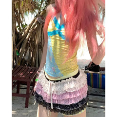 Y2k Vintage Mini Skirt Women Japanese Style 2000s Harajuku Polka Dot Layered Short Skirt Kawaii Fashion Ruffles Skirts voguable