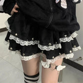 Voguable Women Lace Patchwork Rivet Ruffles Tierred Lolita Fairy Mini Skirts Summer Female High Waist Sweet Kawaii Chic Y2K A Line Skirt voguable