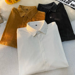 Trendy Yellow Long Sleeve Corduroy Shirt For Men Casual Loose-fit Shirt Spring Korean Style Fashion Daily Streetwear