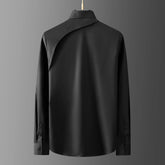 Luxury Men's Shirt Metal Buckle Ribbon Splicing Casual Social Shirts Long Sleeve Slim Fit Business Banquet Party Blouse Tops voguable