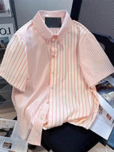 Pink Striped Cute Shirt Women Loose Casual Sweet Preppy Style Blouse Japan Vintage Oversize Short Sleeve Summer New Tops voguable