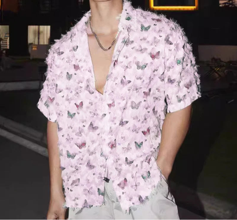 Fashion Men Shirt Printing Tassel Lapel Short Sleeve Oversize Casual Men Clothing Summer 2025 Male Shirts Camisas S-5XL voguable