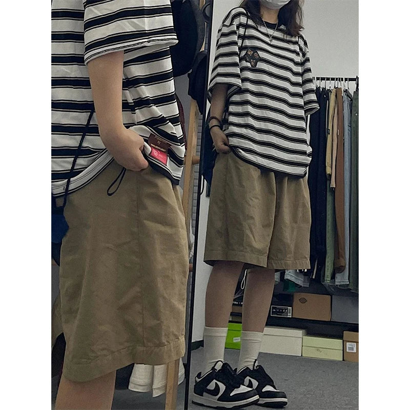 MEXZT Streetwear Pure Cotton Shorts Women Harajuku Oversized Cargo Shorts Summer Korean Black White Wide Leg Sports Short Pants voguable