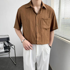 New Luxury Business Men Shirts Leisure Solid Color Short Sleeve Korean Popular Men's Clothing High Quality Cardigan Tops Summer voguable