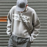 New American Trendy Men Sweater High Street Graffiti Printed Knit O Neck Long Sleeve Pullover Casual Loose High Street Knitwear voguable