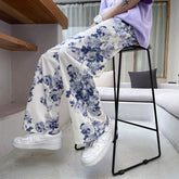 Summer Flower Pants Men Oversized Printed Wide Leg Pants Men Streetwear Korean Loose Straight Casual Pants Mens Trousers M-3XL voguable