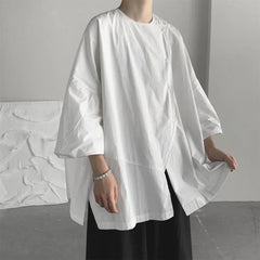 Voguable Loose Men's Oversize Shirt Asymmetric Silhouette Seven-Quarter Sleeve Dark Style Casual Summer Top Male Fashion Clothing voguable