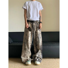 Women's Asymmetric Camouflage Printing Unisex Pants Wide Legs Jeans Young Girl Street Bottoms Female High Waisted Denim Trousers voguable