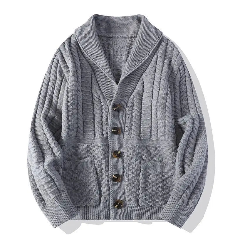Korean Version Retro Hand-woven Twisted Twisted Sweater Men's Spring Autumn Thickened Sweater Lapel Cardigan Trendy Jacket Chic voguable