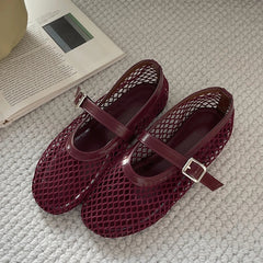 Voguable Summer Designer Cosy Mesh Heels Women Flat Shoes Fashion Round Toe Buckle Strap Casual Outdoor Dress Sandals voguable